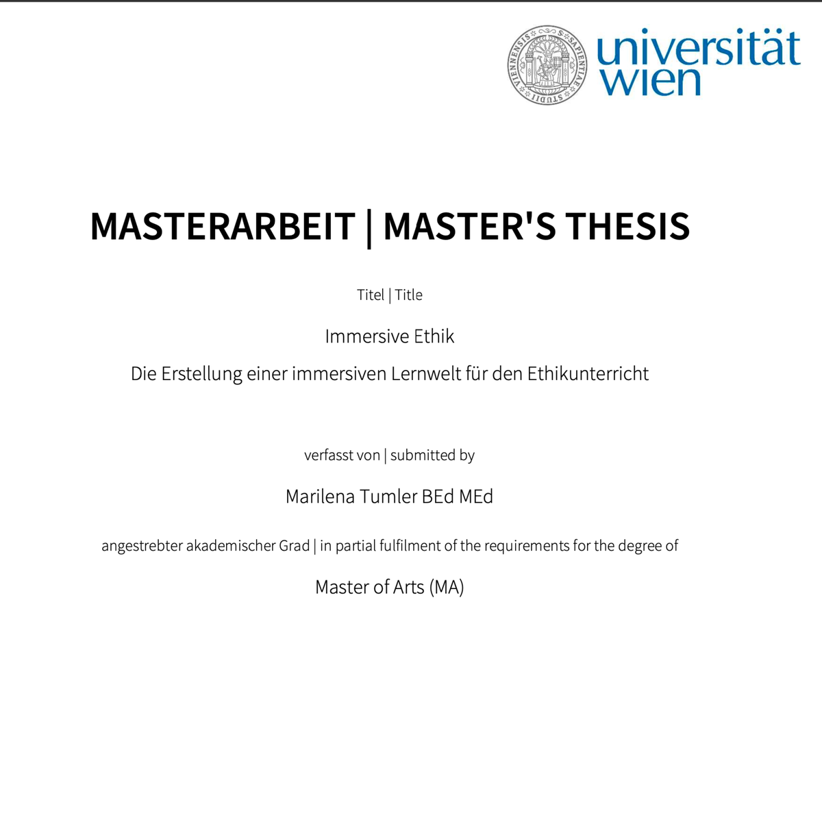 Masters Thesis Ethik &ndash; Immersive Lernwelten